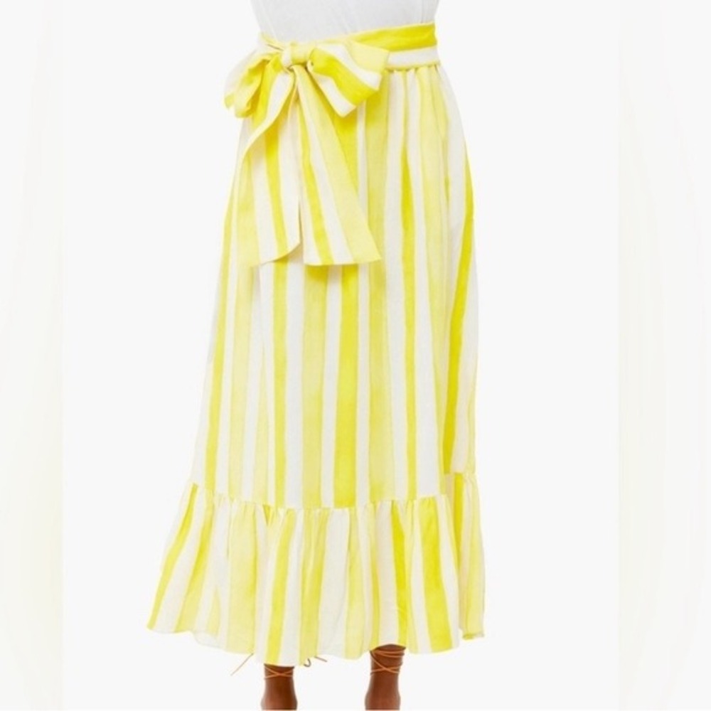 Tuckernuck Striped Linen Ruffle Maxi Skirt XS resort coastal beach boat natural